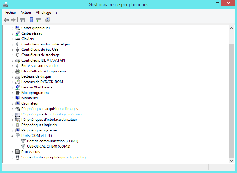 Screen Périphériques pour installer driver