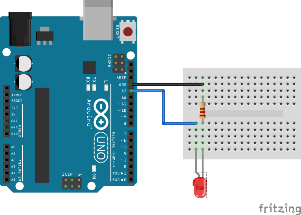 2.3 Premiers montages sur breadboard, Allumer une LED !