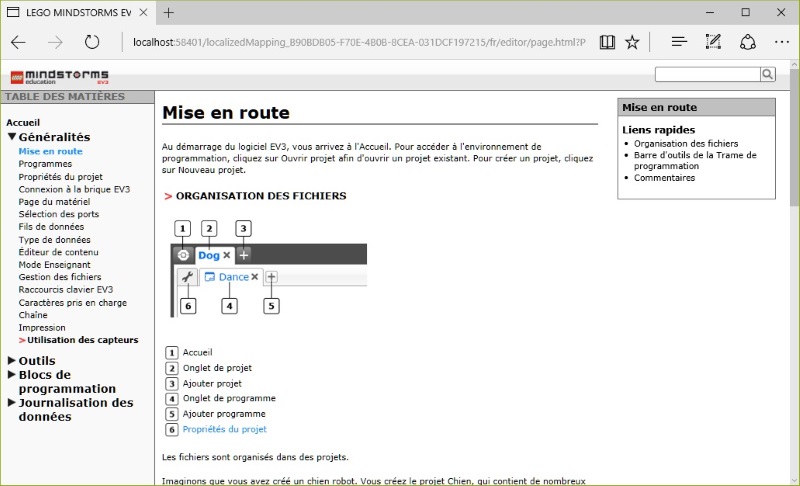 La navigation dans les différentes rubriques de l'aide.