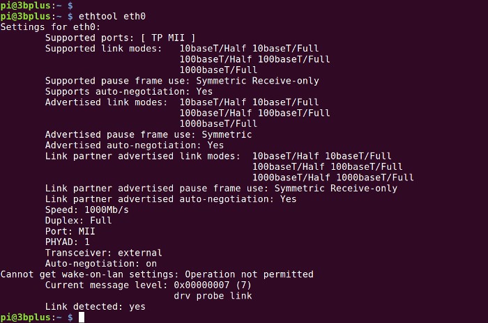 Info ethernet raspberry pi 3B+