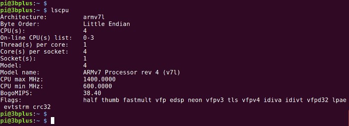 lscpu sur le raspberry Pi 3B+